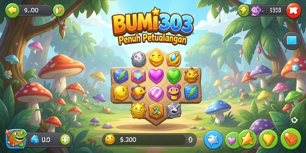 Tampilan gameplay BUMI303 dengan elemen yang penuh warna.