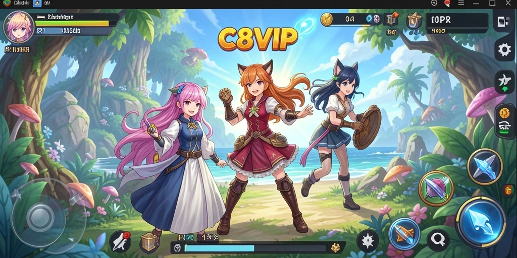 Screenshot C8VIP menampilkan karakter anime dalam pertarungan seru.