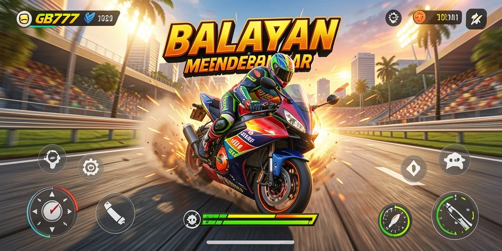 Tangkapan layar utama GB777 menampilkan aksi balapan motor yang seru.