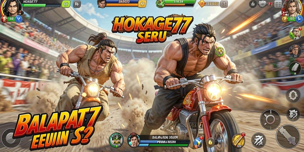 Screenshot dari gameplay HOKAGE77 dengan aksi balapan yang mendebarkan.