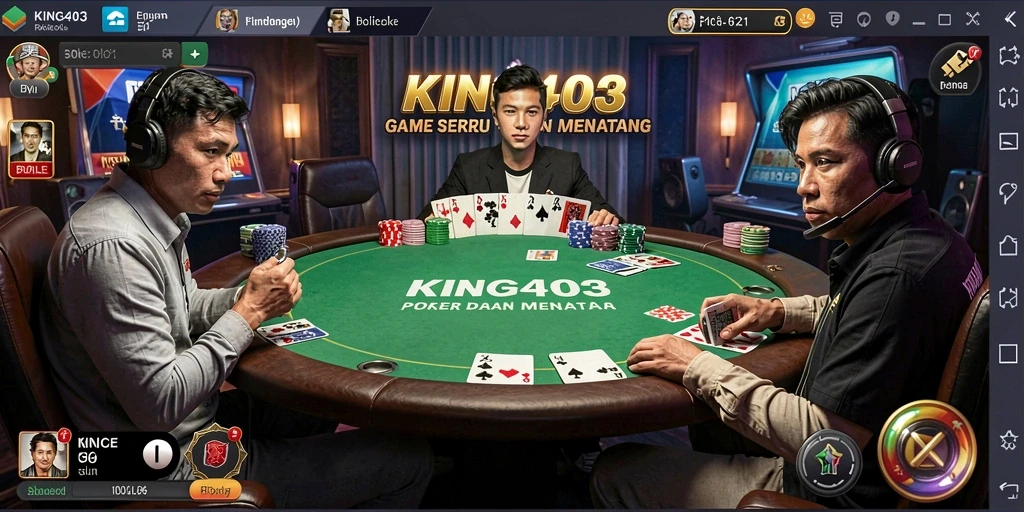 Screenshot KING403 menampilkan gameplay poker yang menegangkan.