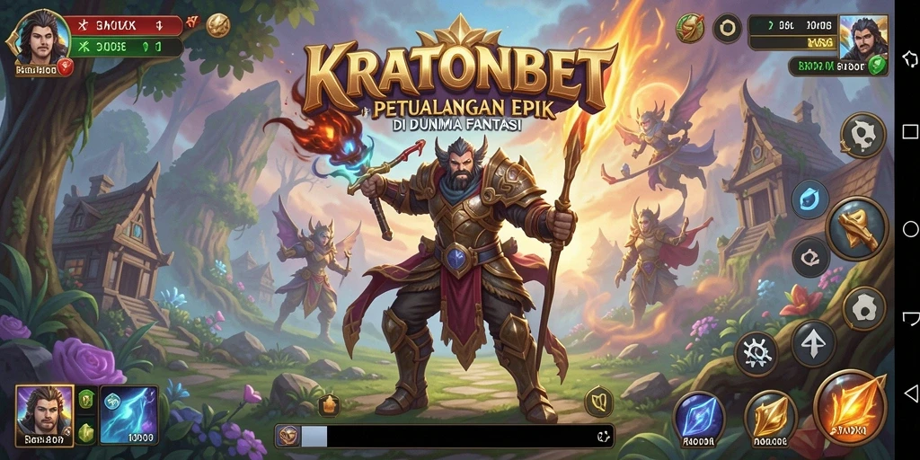 Screenshot gameplay KRATONBET menampilkan pertarungan epik di dunia fantasi.