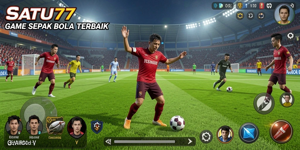 Tangkapan layar SATU77 menunjukkan aksi permainan sepak bola yang mendebarkan.