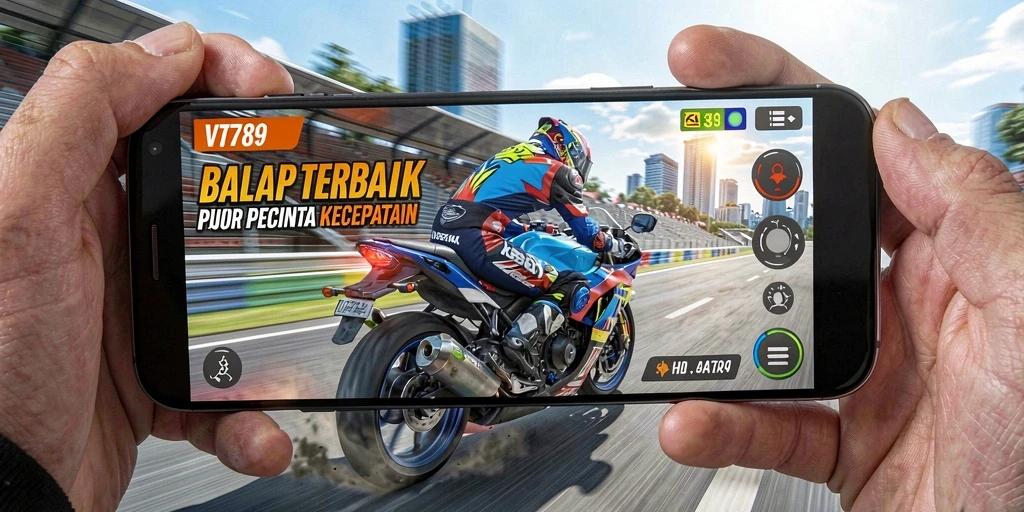 Tampilan gameplay balap motor yang cepat dan mendebarkan.